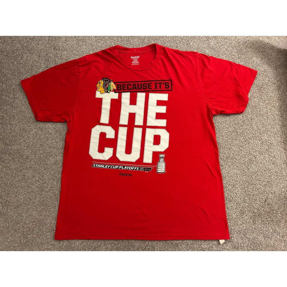 Reebok Chicago Blackhawks TShirt Mens XL Red Excellent Stanley Cup Playoffs 2014